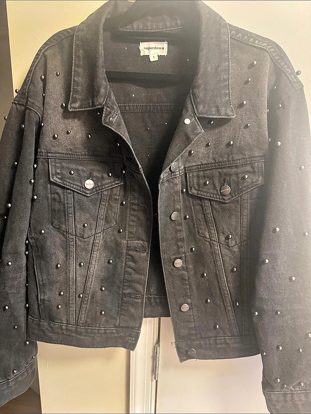 Superdown Studded Denim Jacket in Black Size Small
